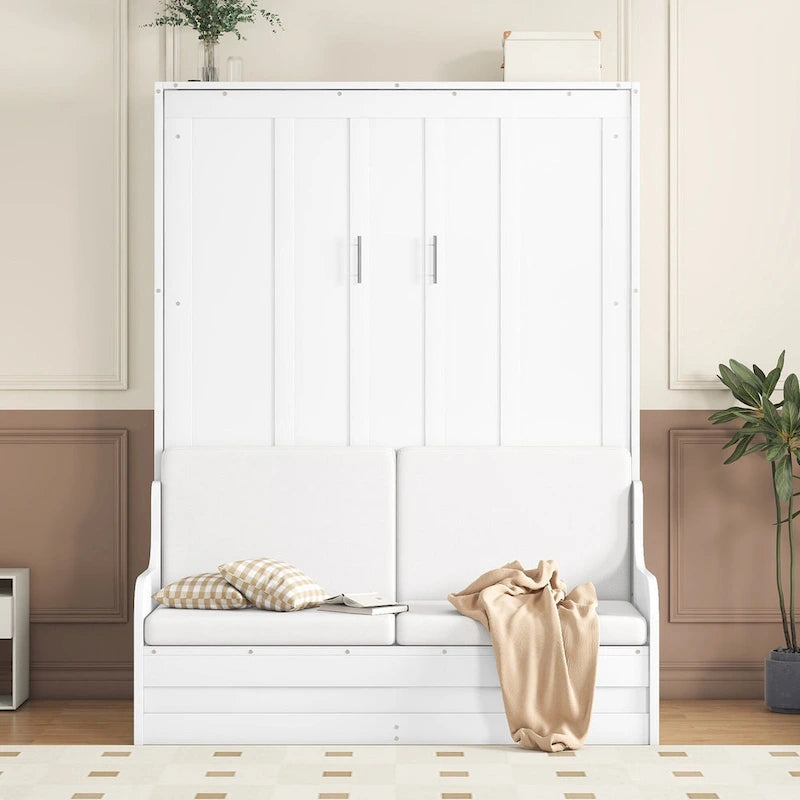 Lit escamotable mural en bois avec coussin