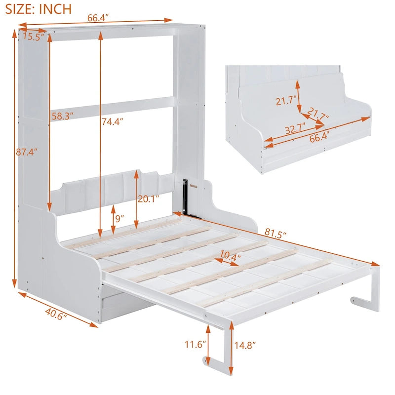 Lit escamotable mural en bois avec coussin