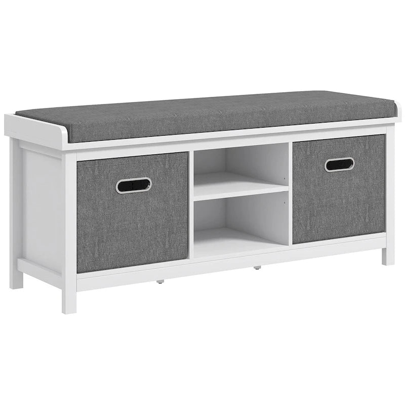 Banc à chaussures avec coussin, banc de rangement d'entrée avec siège rembourré, 2 tiroirs et étagère réglable pour couloir