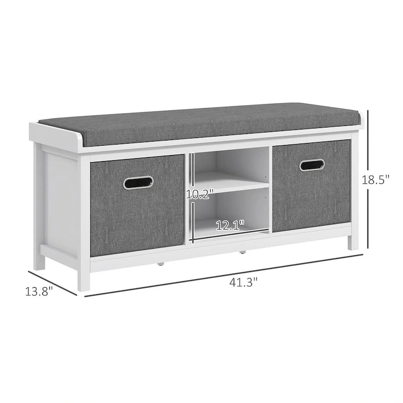Banc à chaussures avec coussin, banc de rangement d'entrée avec siège rembourré, 2 tiroirs et étagère réglable pour couloir