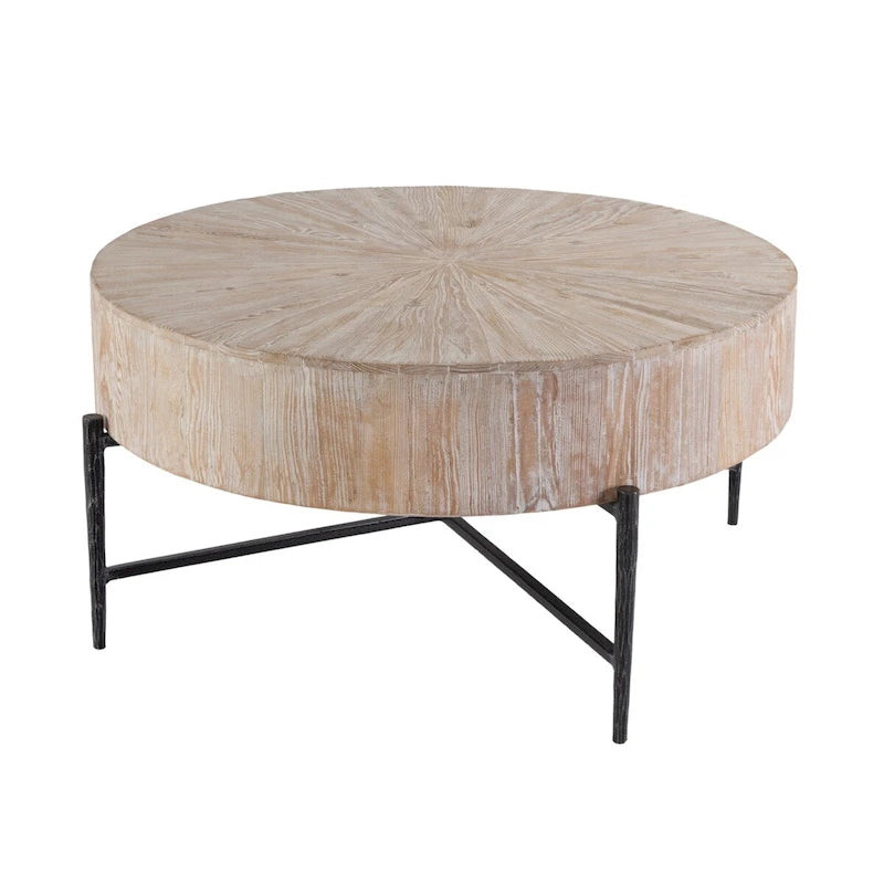 Table basse ronde en bois et fer de 38,5 po (L)