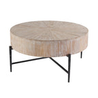Table basse ronde en bois et fer de 38,5 po (L)