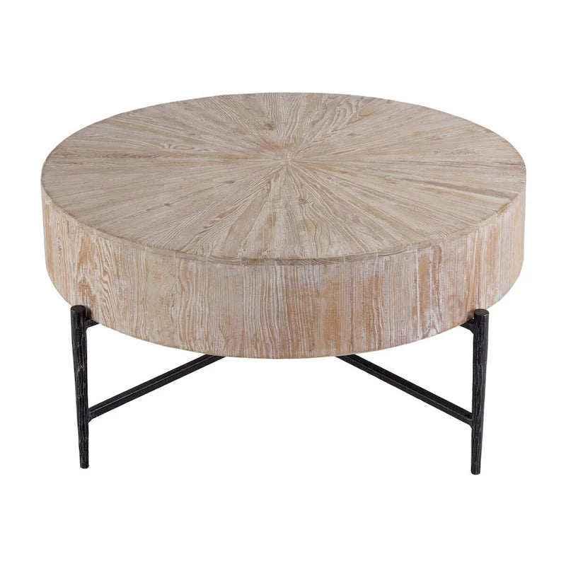 Table basse ronde en bois et fer de 38,5 po (L)
