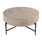 Table basse ronde en bois et fer de 38,5 po (L)