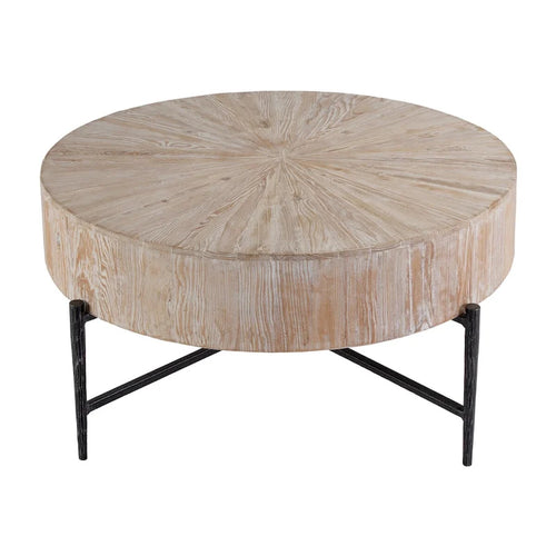Table basse ronde en bois et fer de 38,5 po (L)