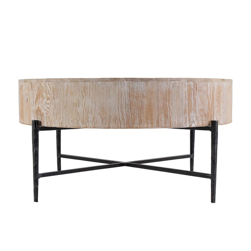 Table basse ronde en bois et fer de 38,5 po (L)