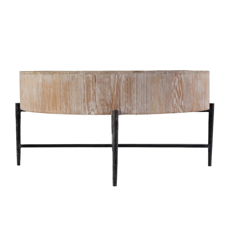 Table basse ronde en bois et fer de 38,5 po (L)