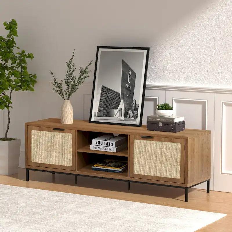 Meuble TV moderne - Meuble console multimédia 2 portes - Centre de divertissement avec 4 armoires de rangement pour téléviseurs jusqu'à 65 pouces - 59