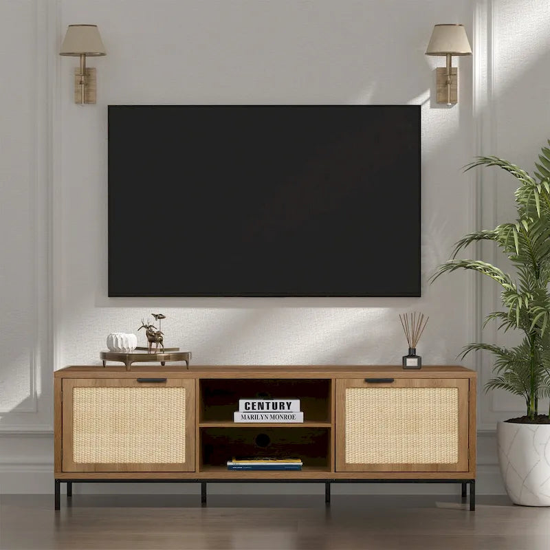 Meuble TV moderne - Meuble console multimédia 2 portes - Centre de divertissement avec 4 armoires de rangement pour téléviseurs jusqu'à 65 pouces - 59