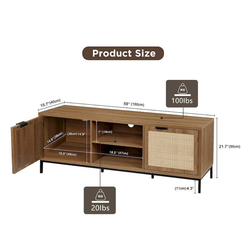 Meuble TV moderne - Meuble console multimédia 2 portes - Centre de divertissement avec 4 armoires de rangement pour téléviseurs jusqu'à 65 pouces - 59