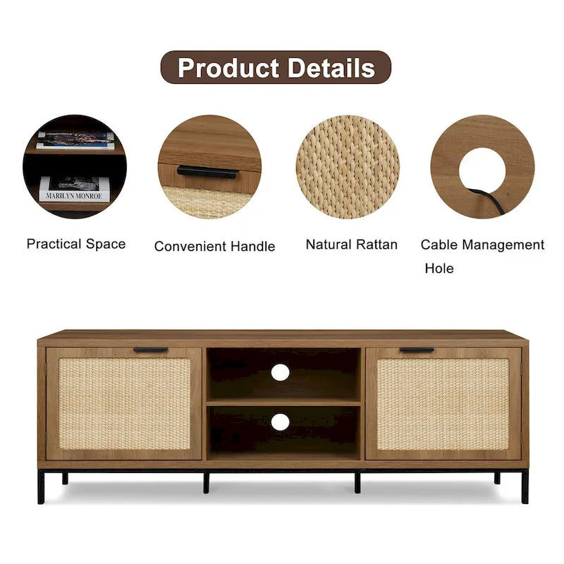 Meuble TV moderne - Meuble console multimédia 2 portes - Centre de divertissement avec 4 armoires de rangement pour téléviseurs jusqu'à 65 pouces - 59