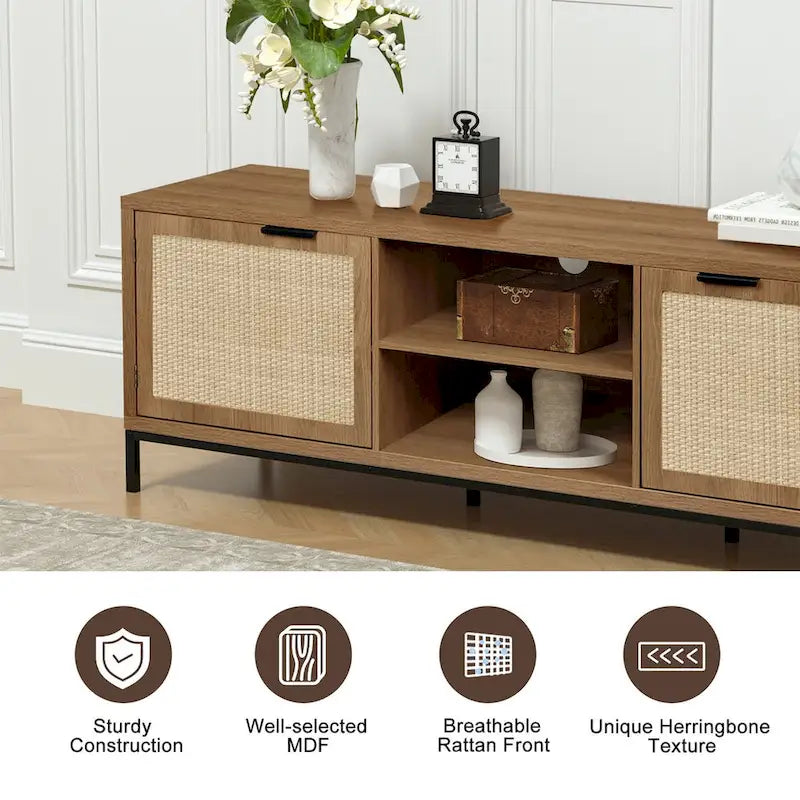 Meuble TV moderne - Meuble console multimédia 2 portes - Centre de divertissement avec 4 armoires de rangement pour téléviseurs jusqu'à 65 pouces - 59