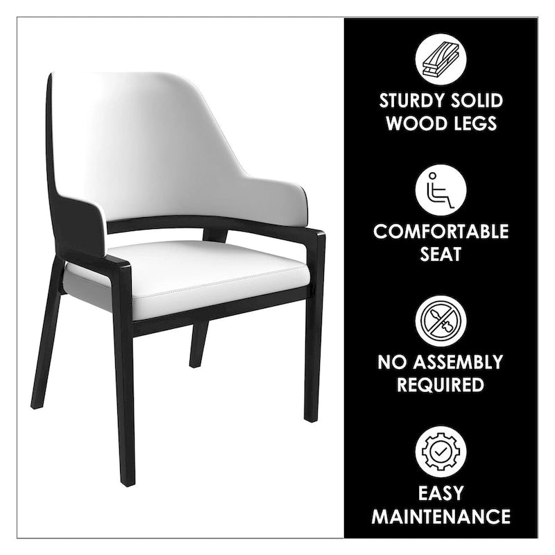 Chaise de salle à manger en cuir avec dossier ouvert incurvé et pieds en bois d'hévéa