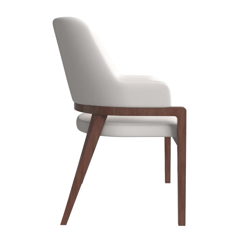 Chaise de salle à manger en cuir avec dossier ouvert incurvé et pieds en bois d'hévéa