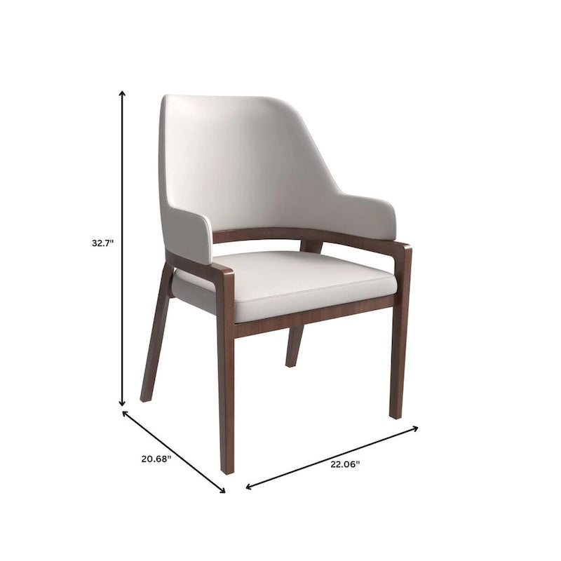 Chaise de salle à manger en cuir avec dossier ouvert incurvé et pieds en bois d'hévéa