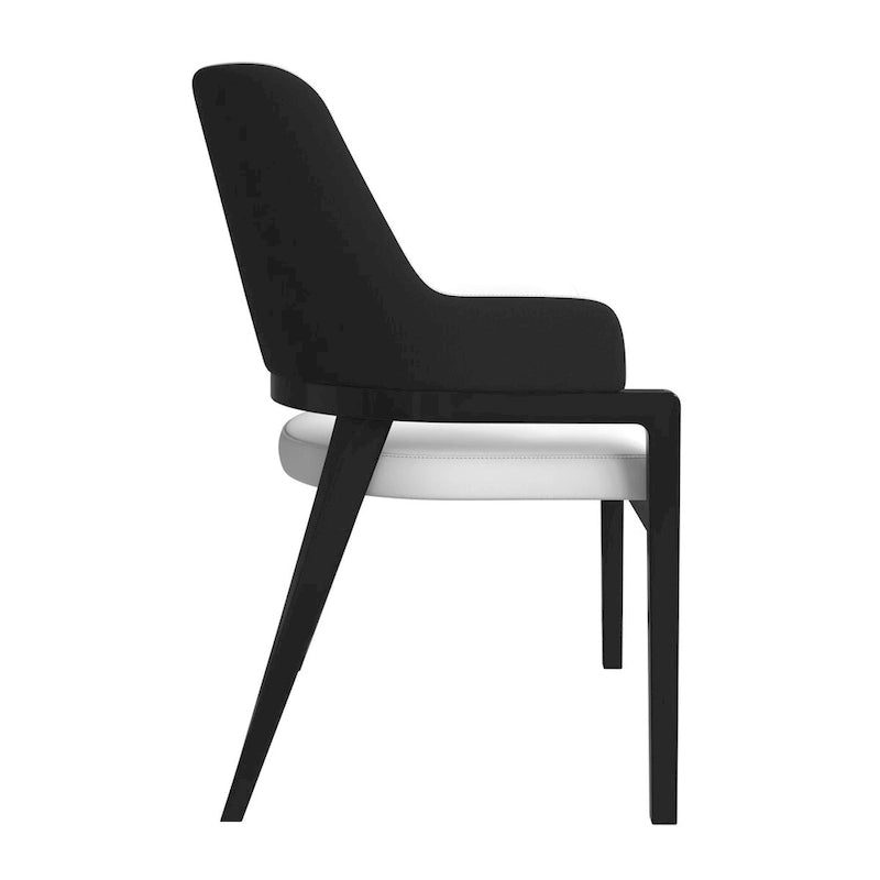 Chaise de salle à manger en cuir avec dossier ouvert incurvé et pieds en bois d'hévéa