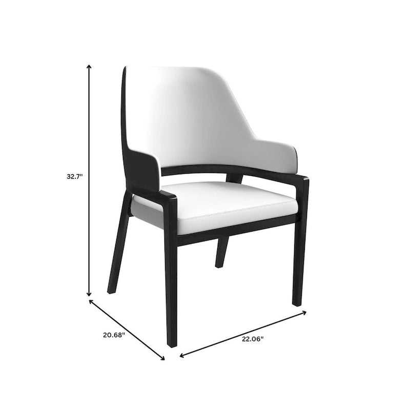 Chaise de salle à manger en cuir avec dossier ouvert incurvé et pieds en bois d'hévéa