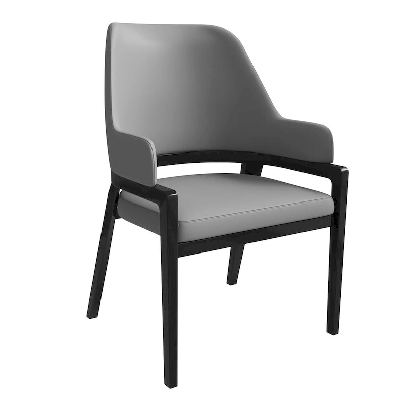 Chaise de salle à manger en cuir avec dossier ouvert incurvé et pieds en bois d'hévéa