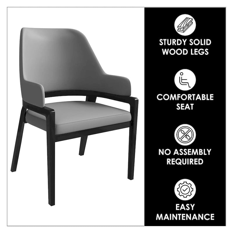 Chaise de salle à manger en cuir avec dossier ouvert incurvé et pieds en bois d'hévéa