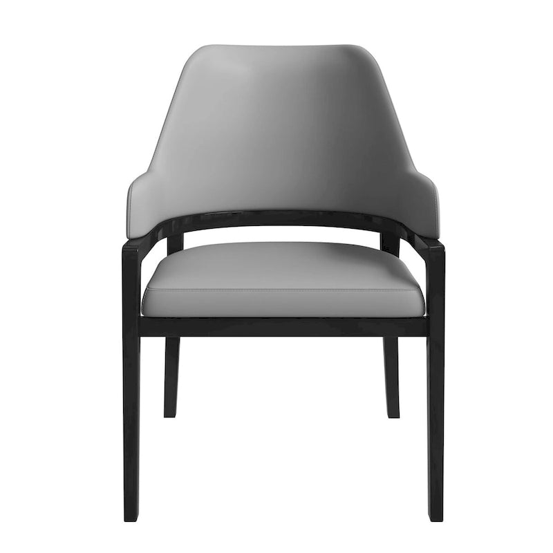 Chaise de salle à manger en cuir avec dossier ouvert incurvé et pieds en bois d'hévéa