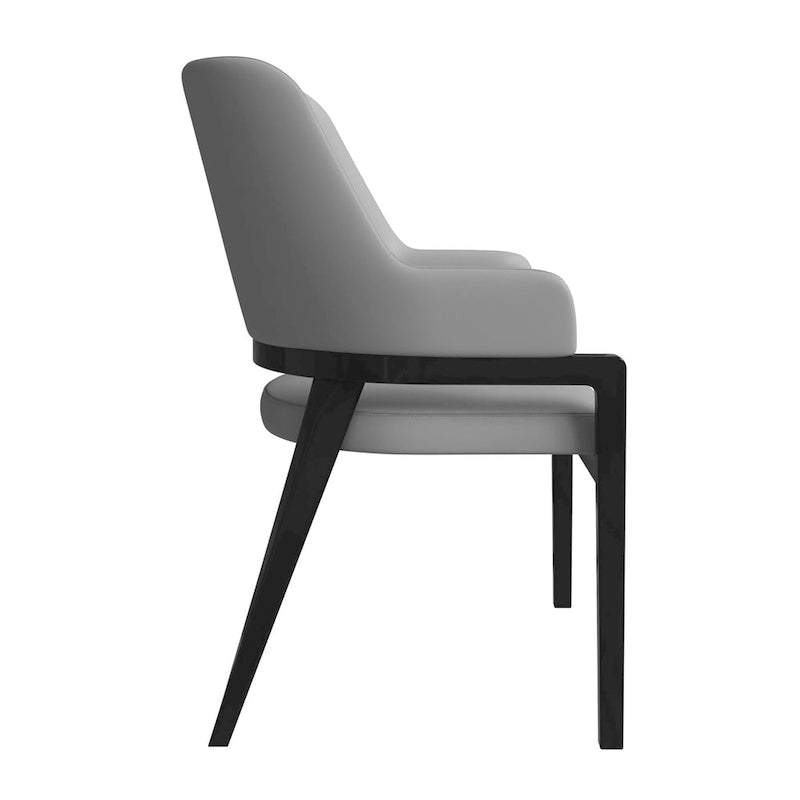 Chaise de salle à manger en cuir avec dossier ouvert incurvé et pieds en bois d'hévéa