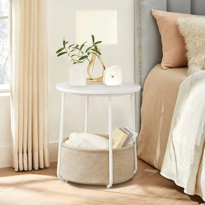 Table de chevet moderne avec panier en tissu pour chambre à coucher ou chambre d'enfant