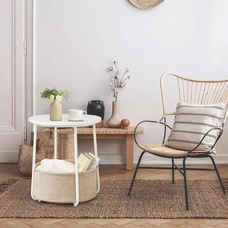 Table de chevet moderne avec panier en tissu pour chambre à coucher ou chambre d'enfant