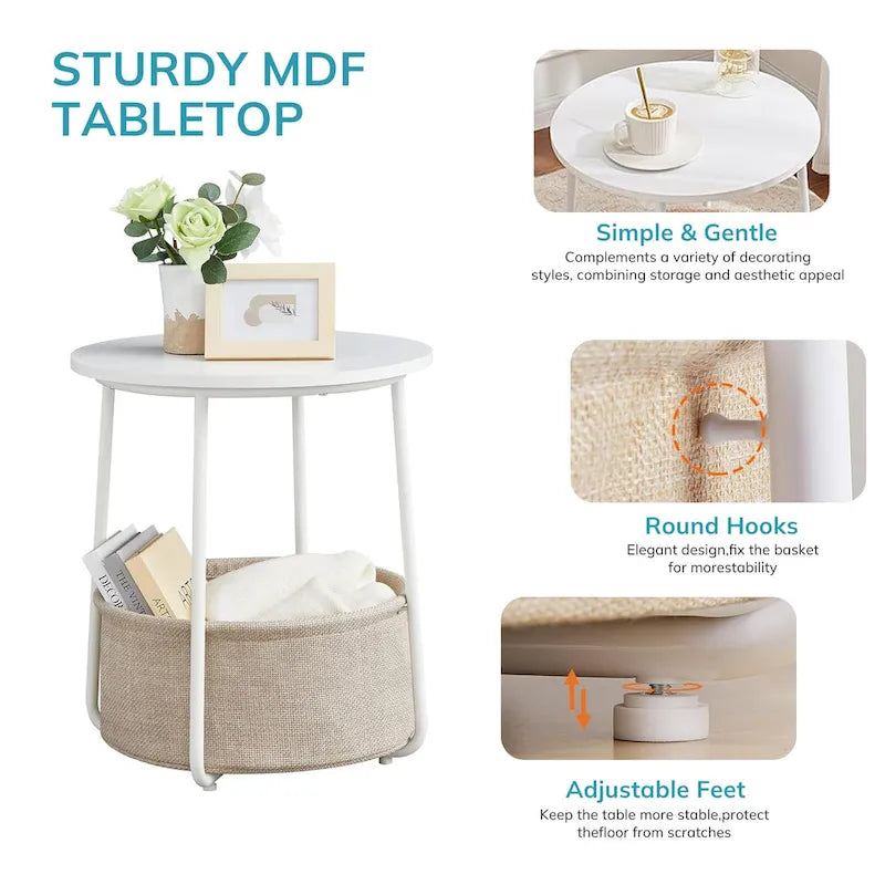 Table de chevet moderne avec panier en tissu pour chambre à coucher ou chambre d'enfant