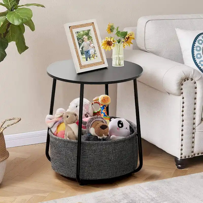 Table de chevet moderne avec panier en tissu pour chambre à coucher ou chambre d'enfant