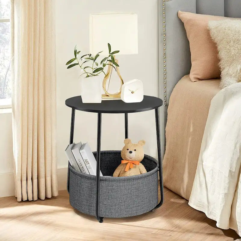Table de chevet moderne avec panier en tissu pour chambre à coucher ou chambre d'enfant