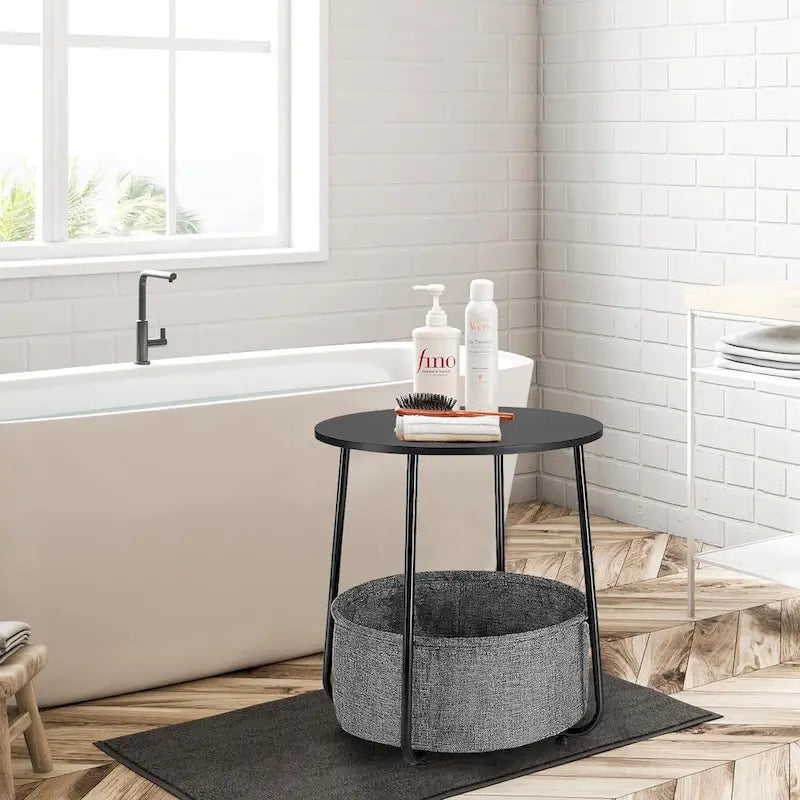 Table de chevet moderne avec panier en tissu pour chambre à coucher ou chambre d'enfant