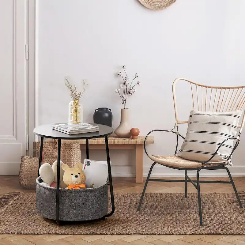 Table de chevet moderne avec panier en tissu pour chambre à coucher ou chambre d'enfant