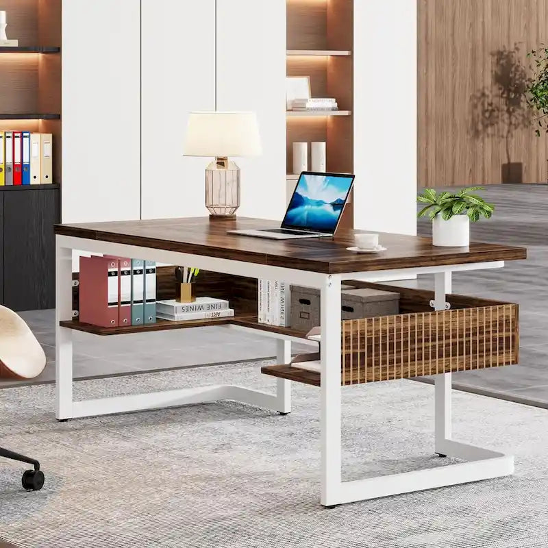 Bureau de direction 63" avec étagères, bureau d'ordinateur pour bureau à domicile